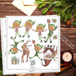 Pegatina Playful Elves and Dynamic Santa Poses Custom Cut
