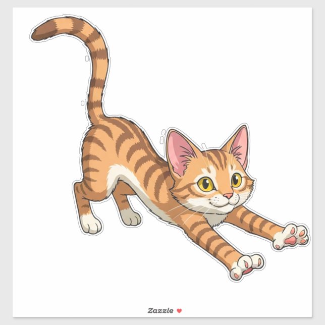 Pegatina Playful Orange Kitten Cartoon (Hoja)