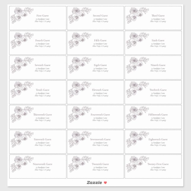 Pegatina Plum Purple Floral Line Art Guest Address (Hoja)