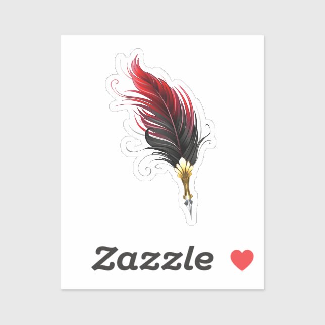Pegatina Pluma de plumas rojas con nido de oro (Hoja)