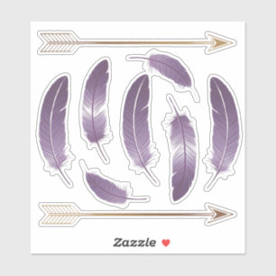 Pegatina Plumas de boho morado y dorado y cuadernillo de fl