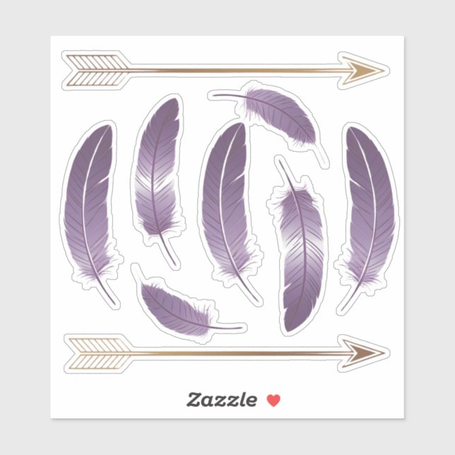 Pegatina Plumas de boho morado y dorado y cuadernillo de fl (Hoja)