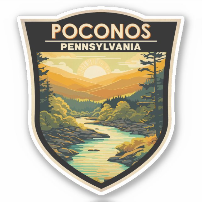 Pegatina Poconos Pennsylvania Travel Art Vintage (Anverso)
