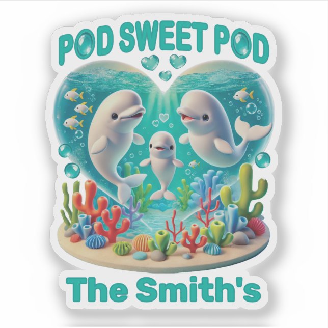Pegatina "Pod Sweet Pod" Familia de Ballenas Personalizable (Anverso)