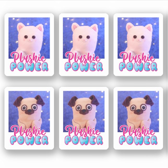 Pegatina Poder personalizado de plushio azul rosa kawaii (Anverso)