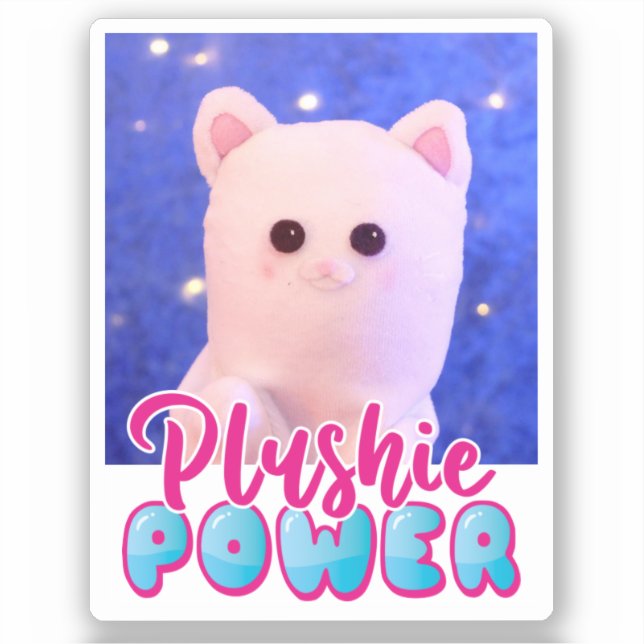Pegatina Poder personalizado de plushio azul rosa kawaii (Anverso)