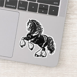 Pegatina Poderosa ilustración de caballo Shire negro y blan