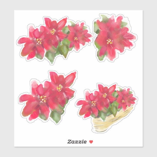 Pegatina Poinsettias Christmas Holiday Floral Sticker Sheet (Hoja)