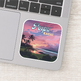 Pegatina Poipu Kauai Hawaii Beach Palm Tretro