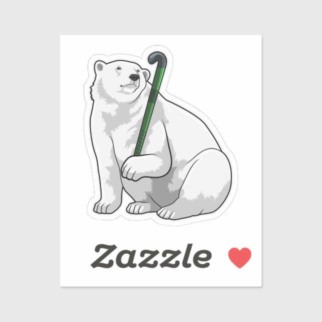 Pegatina Polar bear at Hockey with Hockey stick (Hoja)