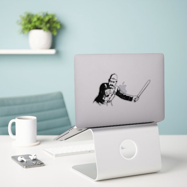 Pegatina Policía de bigote (Ordenado portátil  en el escritorio)