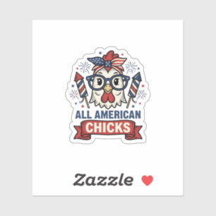 Pegatina Pollitas Patrióticas Americanas Diseño Vectorial