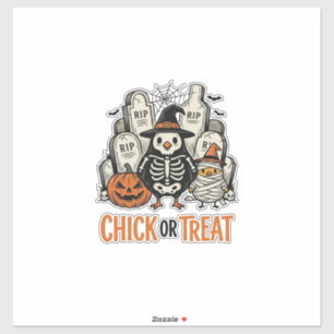 Pegatina Pollito Divertido O Truco Halloween Gallina Gráfic