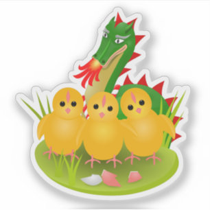 Pegatina Pollitos de Pascua lindos y el Dragón de Doudou