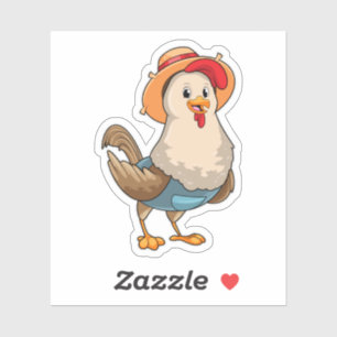 Pegatina Pollo como granjero con Gorra