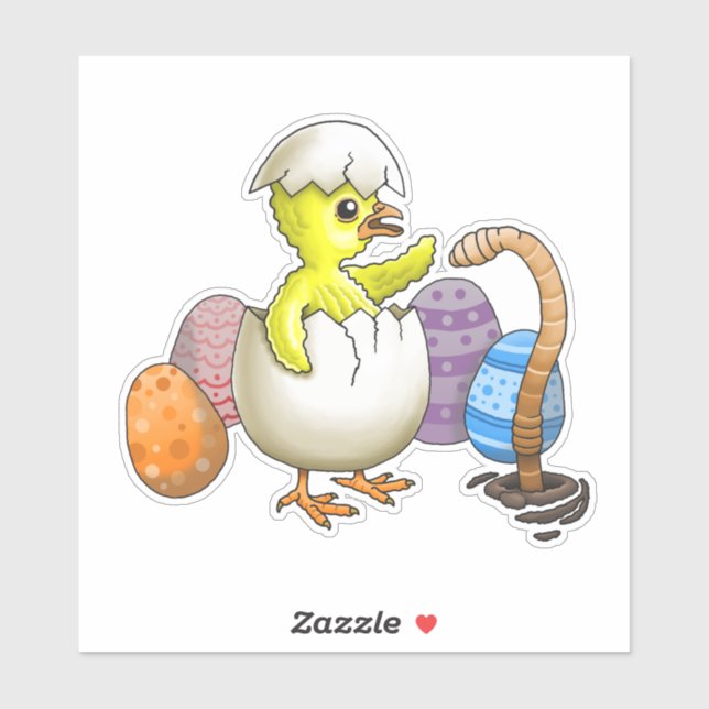 Pegatina Pollo de Pascua con sombrero (Hoja)
