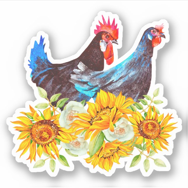 Pegatina Pollos con flores (Anverso)