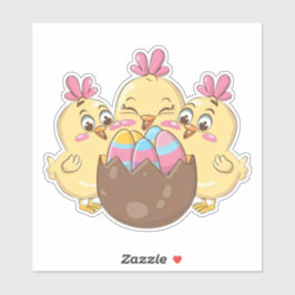 Pegatina Pollos de Pascua con huevo
