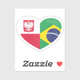 Pegatina Polonia Bandera de amor al corazón de Brasil
