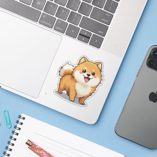Pegatina Pomerania encantadora, Kawaii render lúgubre, pequ