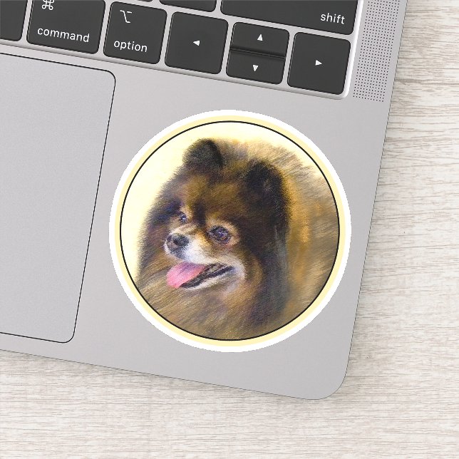 Pegatina Pomerania Negra y Tan Pintura Original de Perro (Detalle)