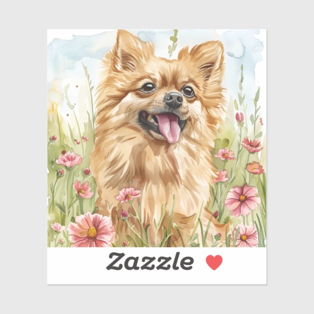 Pegatina Pomeranian Sticker – Watercolor Design (Hoja)