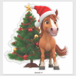 Pegatina Poni de dibujos animados festivos Santa sombrero d