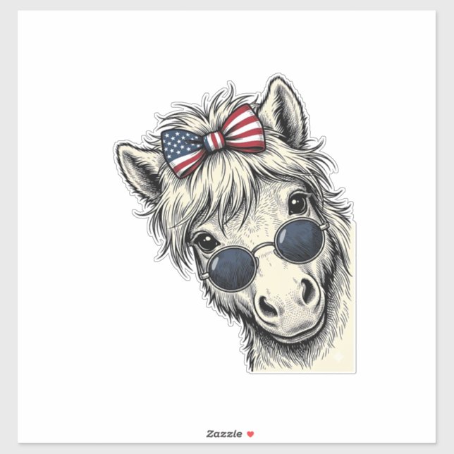 Pegatina Poni Patriótico Con Gafas De Sol Diseño Vectorial  (Hoja)