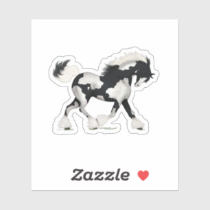 Pegatina Pony de Caballo de Vanner gitano negro y blanco su