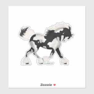 Pegatina Pony de Caballo de Vanner gitano negro y blanco su