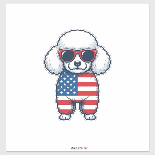 Pegatina Poodle Patriótico con Gafas de Sol Diseño Vectoria (Hoja)