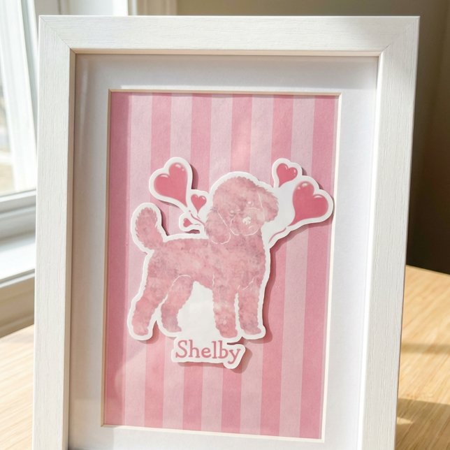 Pegatina Poodle Valentine Sticker, Pastel Pink, Custom Name (Subido por el creador)