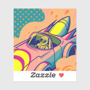 Pegatina Pop Art Astronaut Driving Rocket Car