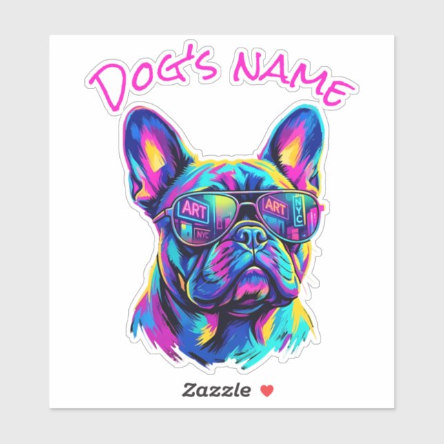 Pegatina Pop Art French Bulldog NYC Personalized Name (Hoja)