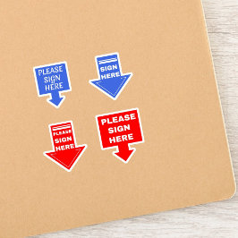 Pegatina Por favor, Rótulo aquí (flecha de firma) Rojo azul
