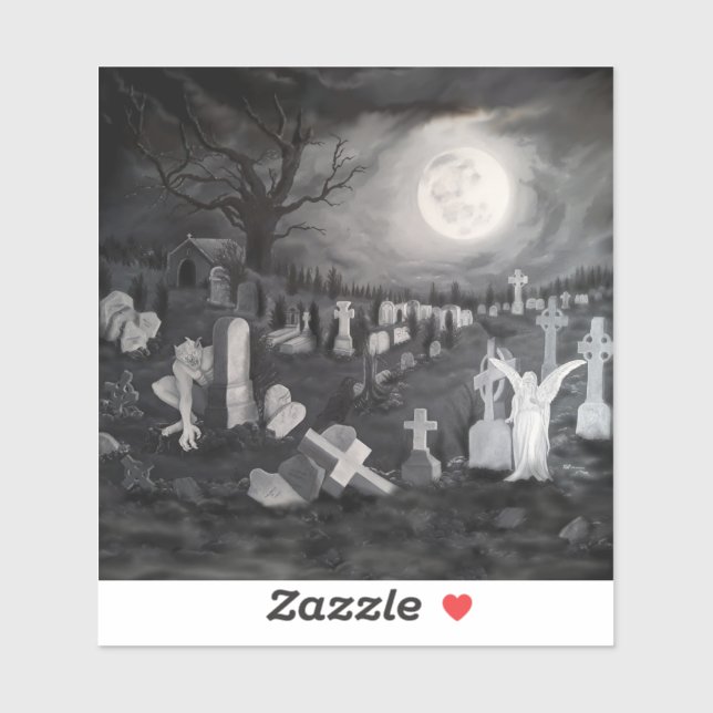 Pegatina Por la noche en el cementerio - Ángel con el diabl (Hoja)