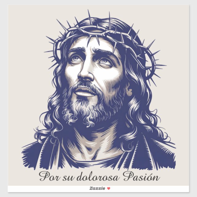 Pegatina Por su dolorosa Pasión - Retrato de Jesús (Hoja)