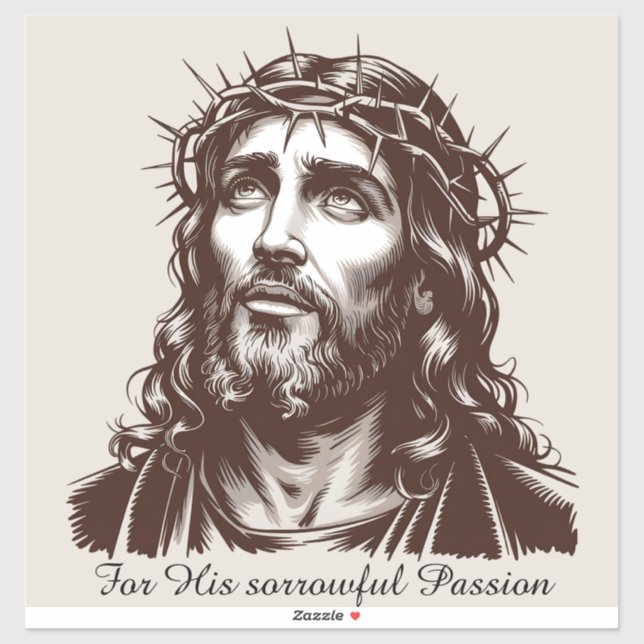 Pegatina Por su dolorosa pasión - Retrato de Jesús (Hoja)