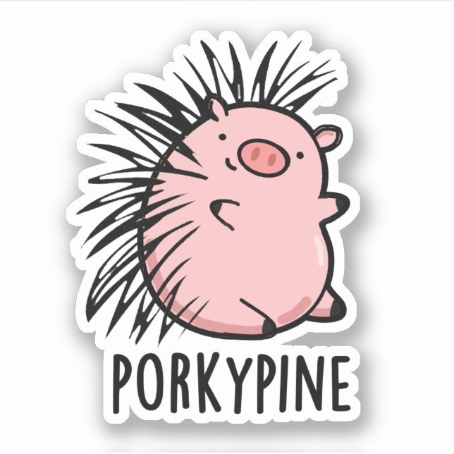 Pegatina Porky-pine Funny Porcupine Pig Pun (Anverso)