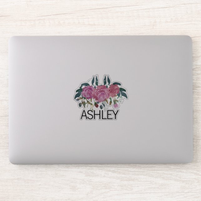 Pegatina Portátil de nombre floral personalizado (Ordenador)