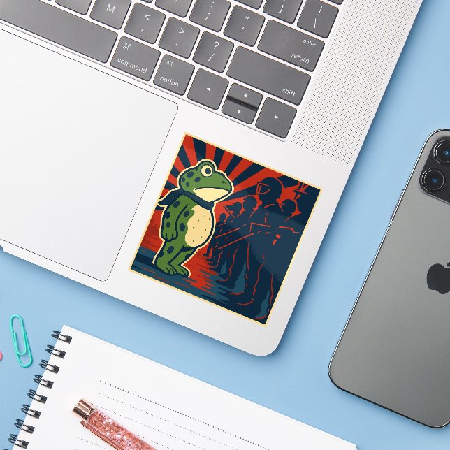 Pegatina Portland Frog Protest (Ordenado portátil con iPhone)