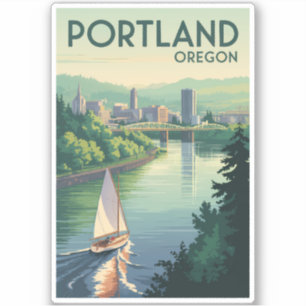 Pegatina Portland Oregon Skyline Travel Art Vintage