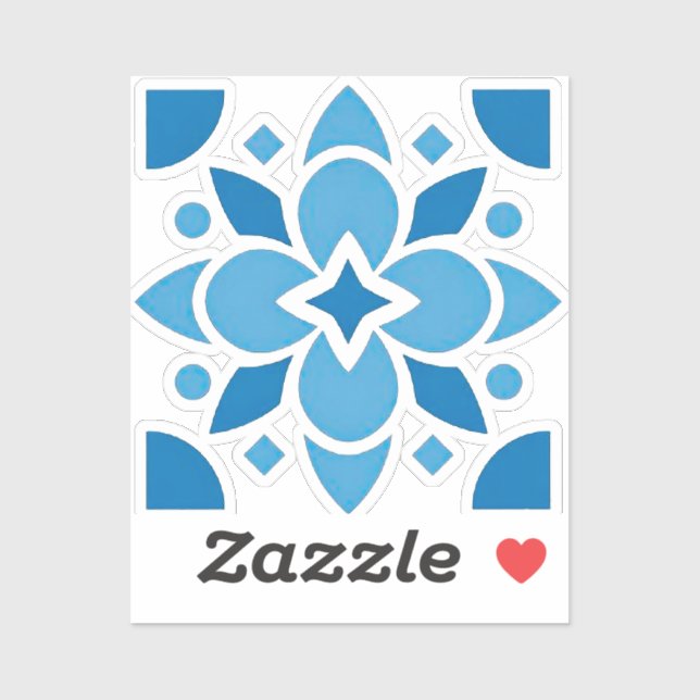 Pegatina Portuguese Azulejo Blue Tile Floral Vinyl Sticker  (Hoja)