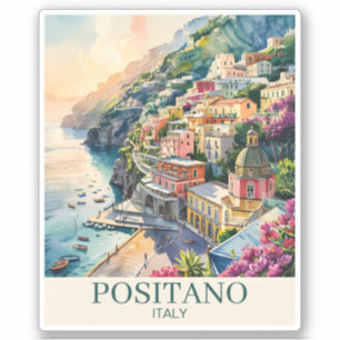 Pegatina Positano Italia Costa de Amalfi Paisaje Acuarela