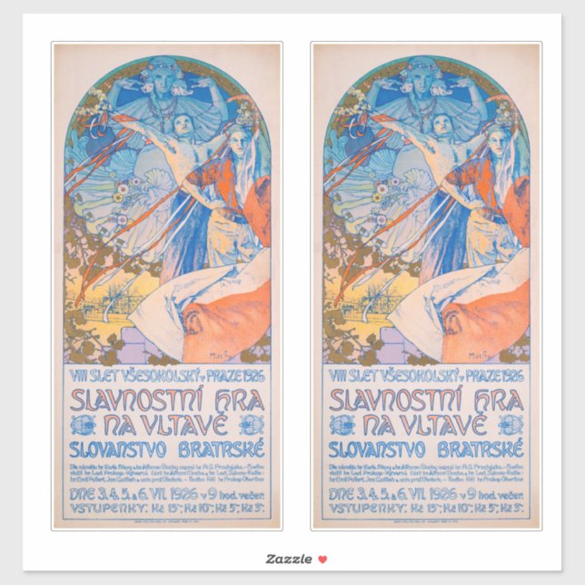 Pegatina Poster de Alphonse Mucha en el Festival Sokol (192 (Hoja)
