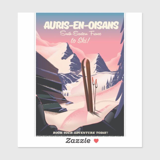 Pegatina Poster de esquí de AURIS-EN-OISANS Francia (Hoja)