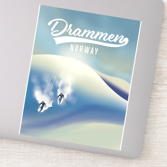 Pegatina Póster de esquí de Drammen Noruega (Detalle)