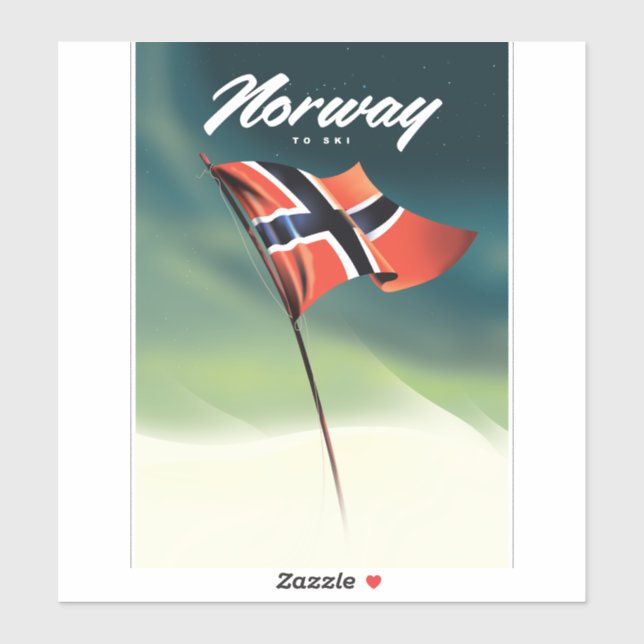 Pegatina Póster de esquí de Noruega (Hoja)