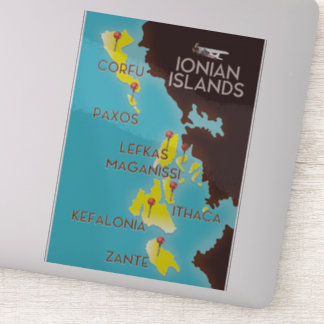 Pegatina Poster de mapas de las islas Jónicas.