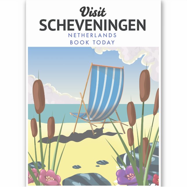 Pegatina Poster de playa de Scheveningen Países Bajos (Anverso)